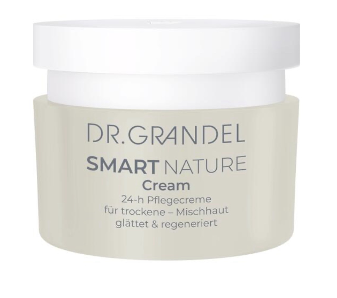 DR. GRANDEL
SMART NATURE
Cream
Glättende 24-h-Pflegecreme
24-h Pflegecreme für trockene - Mischhaut I glättet & regeneriert